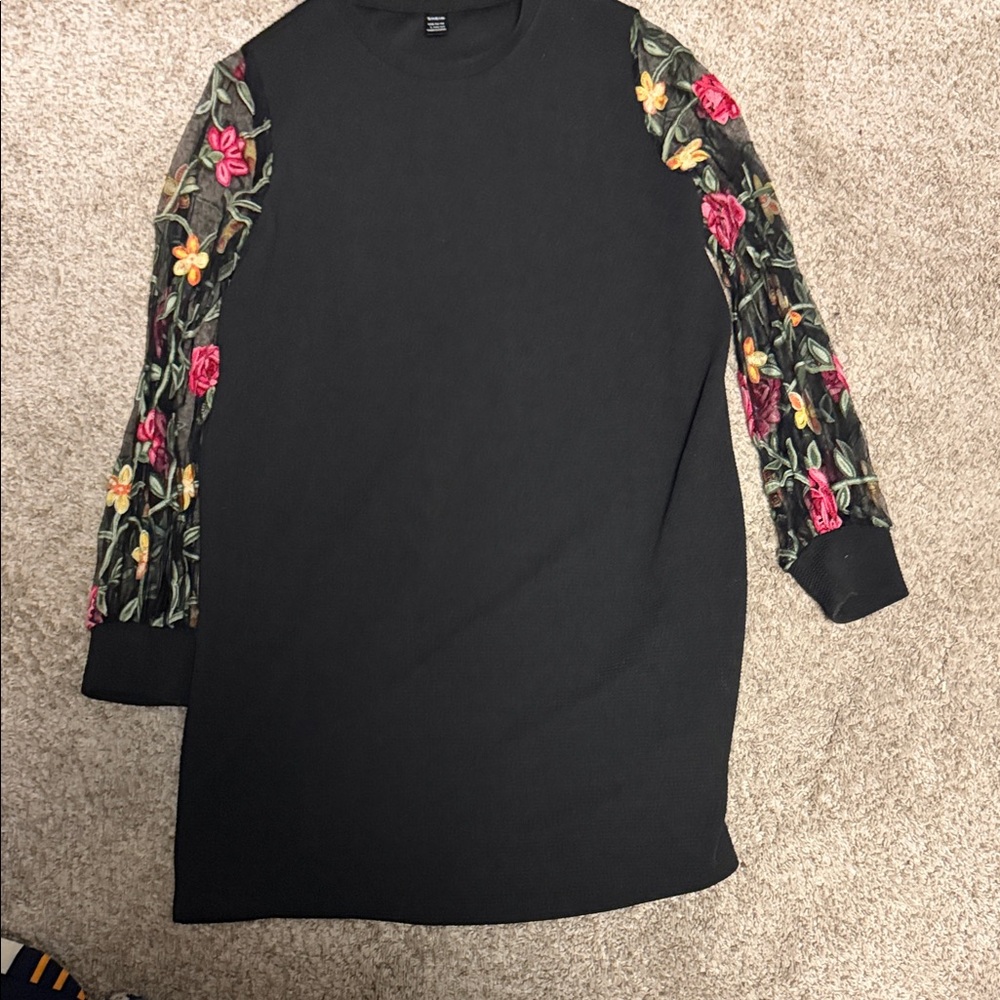 Black Dress with Floral Sleeves